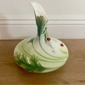 Franz Collection Porcelain Spring Ladybug Flowers Vase 9” Signed Retired FZ00468